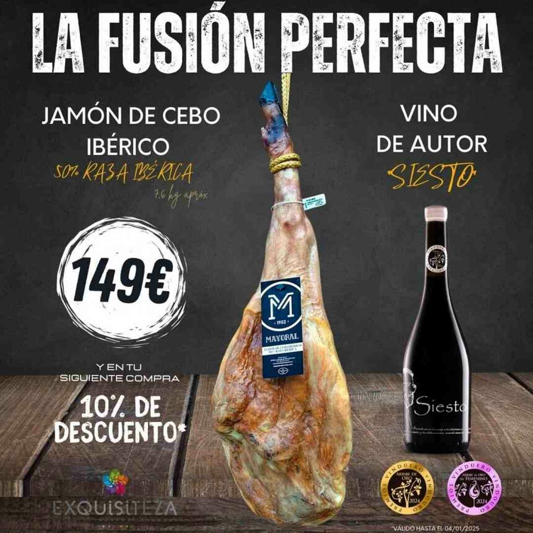 Jamón de cebo ibérico 50% raza ibérica + Botella de vino 